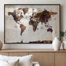 Blue Watercolor World Map Canvas Print – Framed Modern Wall