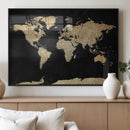 Beige World Map Canvas Wall Art Print, Minimal Black and