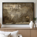 Dark Vintage World Map Canvas Wall Art Print, Antique Map