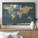 Minimal Vintage World Map Canvas Wall Art Print, Neutral