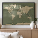 Vintage World Map Canvas Wall Art Print, Classic Global Map