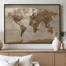 World Map Canvas Wall Art Print, Detailed Global Map Artwork
