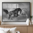 Wild Horses Wall Art Canvas Print – Framed Black and White