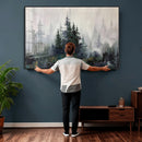 Misty Pine Forest Oil Painting Canvas — Dark Moody Teal Grey by MyGreatCanvas | Canvas Wall Art Prints | Photo Prints & Wall Decor