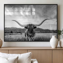 Longhorn Black and White Wall Art – Rustic Western Bull