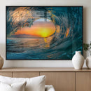Ocean Wave Sunset Wall Art | Large Coastal Wave Canvas Print