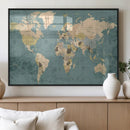 Classic World Map Canvas Print – Framed Vintage Map Wall