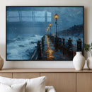 Stormy Night at Beach Pier Oil Painting Large Wall Art