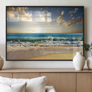 Golden Sunset Beach Triptych Canvas Wall Art for Living Room
