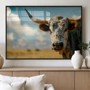 Longhorn in the Prairie - Stunning Ranch-Style Triptych Wall