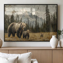 Rustic Grizzly 399 Bear Family Wall Art Canvas Print