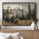 Rustic Grizzly 399 Bear Family Wall Art Canvas Print