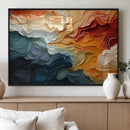 Blue Orange Abstract Wave Wall Art Canvas Print, Framed Blue