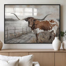 Vintage Texas Cow Wall Art Canvas Print, Rustic Longhorn