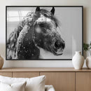 Winter Horse Canvas Print | Large 3-Panel Black White Equine