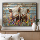 Cute Highland Cow Canvas Wall Art - Rustic Farmhouse Decor
