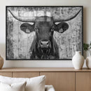 Abstract Longhorn Bull Wall Art Canvas Print - Rustic Texas