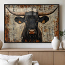 Rustic Texas Artwork Wall Art Canvas Print - Abstract Cow