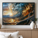 Ocean Wave at Sunset Canvas Wall Art – Vibrant Coastal Beach