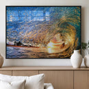 Ocean Wave at Sunset Canvas Wall Art – Vibrant Coastal Beach