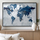 Modern Blue World Map Canvas Print – Framed Wall Art,