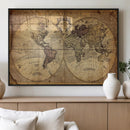 Vintage World Map Wall Art Canvas – Antique Style Push Pin