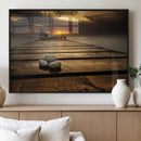 Stones on Wooden Pier at Sunset Canvas Print, Serene Coastal by MyGreatCanvas | Canvas Wall Art Prints | Photo Prints & Wall Decor