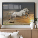Large Wall Art Canvas Print – White Jumping Horse Sunset