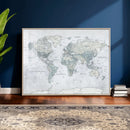 Push Pin World Map Canvas Print - Detailed Vintage World Map