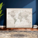 Antique Style World Map Canvas Print - Vintage Detailed