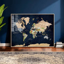 Minimalist World Map Canvas Wall Art - Watercolor Blue and