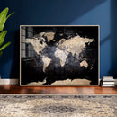 Grunge World Map Wall Art | 3-Panel Large Beige and Brown