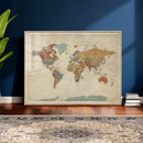 World Map Wall Art Canvas Print, Framed Rustic Atlas Art