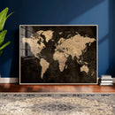Brown World Map Canvas Print – Modern Travel Map Wall Art,