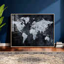Black World Map Canvas Print – Detailed Map for Couples and