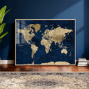 Navy Blue World Map Canvas Print – Detailed Map Minimal Navy