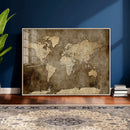 Dark Vintage World Map Canvas Wall Art Print, Antique Map