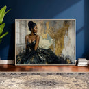 Black Woman Canvas Wall Art — Black Gold Gown Fashion Print by MyGreatCanvas | Canvas Wall Art Prints | Photo Prints & Wall Decor