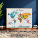 Custom Push Pin Watercolor World Map Canvas Wall Art Print –