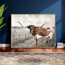 Vintage Texas Cow Wall Art Canvas Print, Rustic Longhorn