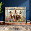 Cute Highland Cow Canvas Wall Art - Rustic Farmhouse Decor