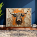 Abstract Cow Longhorn Bull Wall Art Canvas Print - Rustic