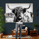 Black and White Scottish Cow Canvas Wall Art Highland Cattle