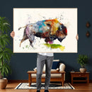 Abstract Buffalo Wall Art, Western Watercolor Bison Canvas