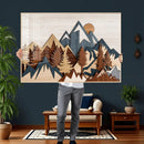 Rustic Abstract Wood Panel Effect Canvas Mountain Range Top