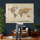 Vintage World Map Canvas Wall Art Print – Framed Modern