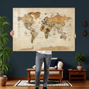 Rustic Vintage World Map Canvas Print – Framed Modern
