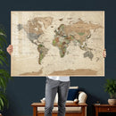 Vintage World Map Canvas Wall Art - Rustic Grunge Texture
