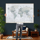 Push Pin World Map Canvas Print - Detailed Vintage World Map