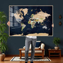 Minimalist World Map Canvas Wall Art - Watercolor Blue and